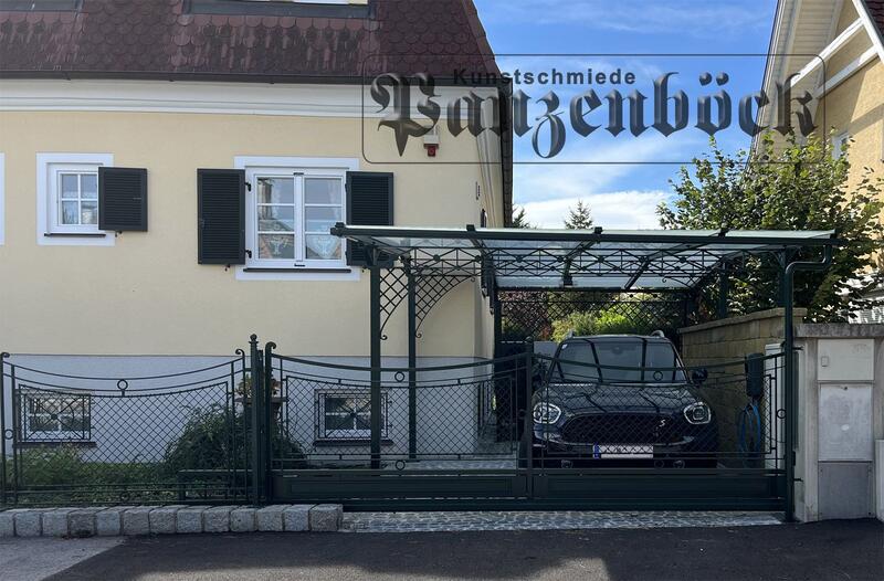 Carport Schmiedeeisen mit Galsdach